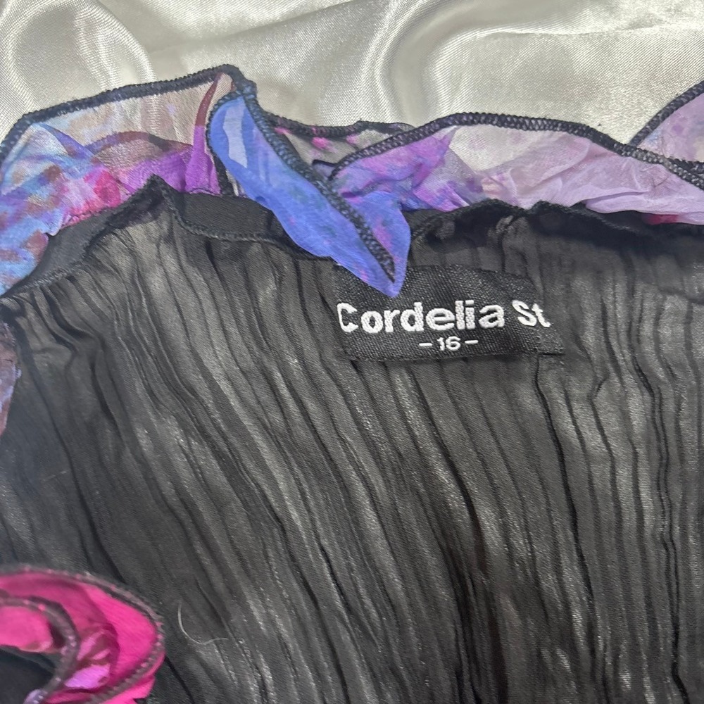 y2k Cordelia St Ruffle Button Up Top Black Purple Pleated Burnout 16 - Picture 4 of 6